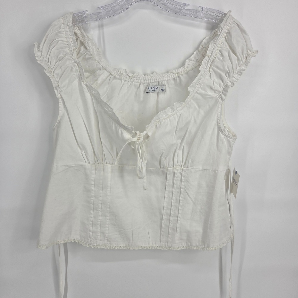 Arizona Jean Co Milkmaid Top L White Ruffle Tie Front Cottagecore Boho Pirate